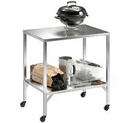 Outsunny Carrello per barbecue in acciaio inossidabile, tavolo di preparazione per esterni di 85 x 60 cm, con piano di lavoro e rotelle, dessert da giardino stabile per forno a pizza e griglia