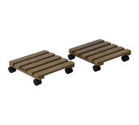 Outsunny Carrello Portapiante con Ruote 2 Pezzi 30 cm Marrone Scuro | Carrello quadrato per vasi, per patio esterno, terrazze, interni