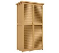 Outsunny Casetta Attrezzi Giardino con 4 Scompartimenti, Giallo | Armadio da Esterno Porta Attrezzi da Giardino, in Legno di Abete e Pino, Tetto Impermeabile, 87x46.5x160cm