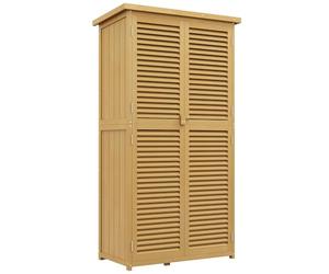 Outsunny Casetta Attrezzi Giardino in Legno di Abete e Pino con 4 Scompartimenti, Armadio da Esterno Porta Attrezzi da Giardino con Tetto Impermeabile, 87x46.5x160cm, Giallo