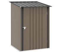 Outsunny Casetta da Giardino 0.92m² Acciaio Zincato, Marrone e Grigio Scuro | Capanno Porta Attrezzi, Tetto Inclinato, Porta Battente Bloccabili, Armadio da Esterno, 100x104x160cm