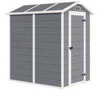 Outsunny Casetta da Giardino 2.1m² in PP e Alluminio con Pavimento, Capanno da Giardino Porta Attrezzi con Singola Porta Bloccabile, Prese d'Aria, Finestra, Tetto Inclinato, Guanti, Grigio