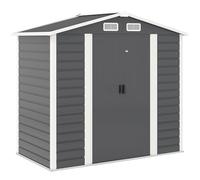 Outsunny Casetta da Giardino 2.36 m² in Lamiera d'Acciaio con 4 Prese d'Aria e 2 Porte Scorrevoli, Capanno Porta Attrezzi con Tetto Inclinato, Lucchetto e Guanti, 213x120x194 cm, Grigio Scuro