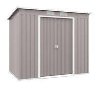 Outsunny Casetta da Giardino 2.42m² con Tetto Inclinato, Doppio Ingresso e Prese d'Aria, Capanno Attrezzi da Giardino con Kit per Fondo in Acciaio Zincato, 213x130x172 cm, Grigio