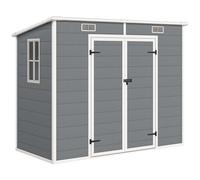 Outsunny Casetta da Giardino 2.54m² in PP e Alluminio con Pavimento, Capanno da Giardino Porta Attrezzi con Doppia Porta Bloccabile, Prese d'Aria, Finestra, Tetto Inclinato, Guanti, Grigio