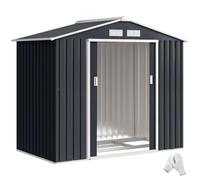 Outsunny Casetta da Giardino 2.5m² Basamento 213x130x185 cm Grigio Scuro | Acciaio Zincato, Prese d'Aria, Capanno Porta Attrezzi, Tetto Inclinato, Doppie Porte Scorrevoli Bloccabili