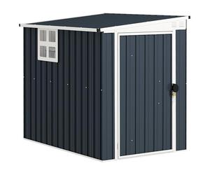 Outsunny Casetta da Giardino 2.6m² in Acciaio Zincato con 2 Prese d'Aria e Finestra Trasparenti, Capanno Porta Attrezzi con Tetto Inclinato, Porta Bloccabile, Impermeabile e Anti UV, Grigio Scuro