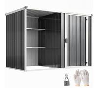 Outsunny Casetta da Giardino 2.7m² in Acciaio Zincato Design Layout Diviso con 2 Ripiani, Capanno da Giardino Porta Attrezzi con Porta Bloccabile, Chiavi, Tetto Inclinato, Guanti, Grigio Scuro