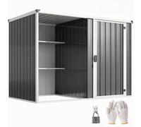 Outsunny Casetta da Giardino 2.7m² Layout Diviso 2 Ripiani Grigio Scuro | Acciaio Zincato, Capanno da Giardino Porta Attrezzi, Porta Bloccabile con Chiavi, Tetto Inclinato, Guanti