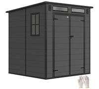 Outsunny Casetta da Giardino 2.89m² in PP e Alluminio con Pavimento, Capanno da Giardino Porta Attrezzi con Doppia Porta Bloccabile, Prese d'Aria, 3 Finestre, Tetto Inclinato, Guanti, Grigio Scuro