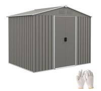 Outsunny Casetta da Giardino 3.6m² Porta Utensili in Lamiera di Acciaio, Capanno da Esterno Porta Attrezzi con 2 Porte Scorrevoli e 4 Prese di Ventilazione, 236x174x190 cm, Grigio Chiaro