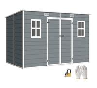 Outsunny Casetta da Giardino 4.96m² in PP e Alluminio con Pavimento, Capanno da Giardino Porta Attrezzi con Doppia Porta Bloccabile, Prese d'Aria, Finestre, Tetto Inclinato, Guanti, Grigio
