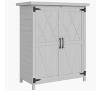 Outsunny Casetta da giardino Armadio da giardino per attrezzi 75L x 40l x 90H cm 3 ripiani 2 ante Tetto in asfalto impermeabile Legno di abete grigio