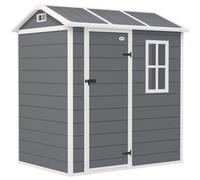 Outsunny Casetta da giardino, capanno con pavimento, finestra, porta richiudibile, resina plastica, resistente alle intemperie, Grigio Aosom Italy