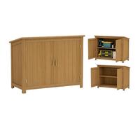 Outsunny Casetta da Giardino con 2 Ante, 2 Scaffali, Tetto Inclinato e Base Sollevata Armadio da Giardino in Legno di Abete per Terrazza e Giardino 110x50x85 cm Marrone