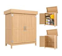 Outsunny Casetta in Legno da Giardino con 2 Ante, Armadio da Esterno Porta Attrezzi da Giardino con Tetto Apribile, 74×43×88cm Aosom