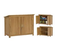 Outsunny Casetta da Giardino con 2 Ante e 2 Scaffali, Tetto Inclinato, Armadio da Giardino in Legno di Abete con Base Sollevata per Giardino e Terrazza, 110x50x85 cm, Marrone