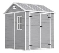 Outsunny Casetta da Giardino con Pavimento, Capanno porta Attrezzi in Resina 2 Porte con Blocco e Finestra, 1.8x1.8m, Grigio Aosom Italy