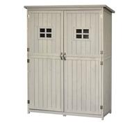 Outsunny Casetta da Giardino con Porta Doppia e Tetto inclinato, Mensole e Finestre, in Legno, 127.5x50x164cm, Grigio chiaro Aosom Italy