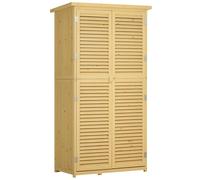 Outsunny Casetta da Giardino con Tetto Impermeabile, Armadio da Esterno Porta Attrezzi con 4 Scompartimenti, 87x46.5x160 cm, Color Legno Aosom Italy