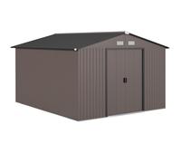 Outsunny Casetta da Giardino in Acciaio con 2 Porte Scorrevoli Marrone