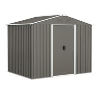 Outsunny Casetta da Giardino in Lamiera di Acciaio con Porte Scorrevoli, 236x174x190cm, Grigio