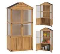 Outsunny Casetta da giardino in legno, armadio da giardino in legno con pannelli in acrilico, tetto in asfalto e ripiani rimovibili, casetta per attrezzi con doppie porte, 94 x 55 x 178 cm, naturale