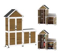 Outsunny Casetta da giardino in legno + armadio portaoggetti, casetta da giardino per esterni con tetto spiovente in asfalto, ripiani e porte con serratura, armadio porta attrezzi per balcone,