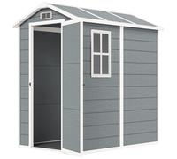 Outsunny Casetta da Giardino in Resina con Pavimento, Porta con Blocco e Finestra, 1.3 x 1.8 m, Grigio