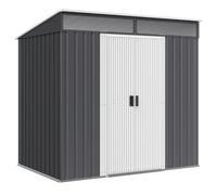 Outsunny Casetta da Giardino Porta Attrezzi in Acciaio 1.2x2x1.8m con Base, Capanno da Giardino con Finestre Trasparente, Serratura, Porta Scorrevole, Tetto Inclinato, 2 Ganci e 2 Prese d'Aria, Grigio