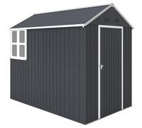 Outsunny Casetta da Giardino Porta Attrezzi in Acciaio Zincato e PP, Capanno da Esterno con 4 Prese d'Aria e Finestra, 259x171x222 cm, Grigia e Bianca