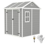 Outsunny Casetta da Giardino Porta Attrezzi in Finitura Effetto Legno Graffiato con Pavimento, 2.91m² Capanno da Giardino con Doppia Porte e Serratura, Tetto Inclinato, 181x181x220cm, Grigio