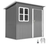 Outsunny Casetta da Giardino Porta Attrezzi in Lamiera Acciaio Zincato, 2.55m² Capanno da Giardino con Porta Blocco Tetto Inclinato, Capannone per Prato, Patio, Cortile, Esterno, 221x133x190cm, Grigio