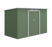 Outsunny Casetta da Giardino Porta Utensili in Lamiera di Acciaio con Fondazione, Capanno da Giardino in Acciaio con Porte Scorrevoli, 280x130x172cm, Verde Chiaro