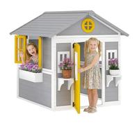 Outsunny Casetta in Legno Bambini 3-8 Anni 112x126x135cm Grigio Giallo
