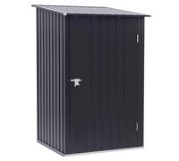 Outsunny Casetta per attrezzi in metallo, 1,6 m³, 100 x 103 x 160 cm, con tetto spiovente, porta chiudibile a chiave, resistente alle intemperie, da giardino, per esterni, colore grigio scuro