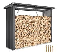 Outsunny Casetta per legna da ardere in acciaio galvanizzato, capannone esterno di stoccaggio di tronchi, con base rialzata e tetto inclinato, 213 x 66,5 x 150 cm, grigio scuro