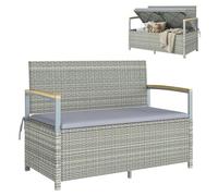 Outsunny Cassapanca Contenitore da Esterno in Rattan PE 170L, Panca Contenitore da Esterno 2 Posti con Braccioli in Legno di Acacia, Cuscino Lavabile, Fodera con Cerniera, Pistone a Gas, Grigio Chiaro