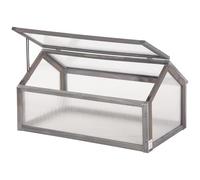Outsunny Cassone freddo legno coperchio apribile 90x52x50cm grigio | Serra in policarbonato da giardino, per fiori, ortaggi, piante