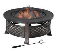 Outsunny Ciotola per il fuoco con cesto parascintille per il fuoco Tavolo da fuoco rotondo per il giardino, il campeggio e il barbecue Acciaio nero 81 x 81 x 50 cm