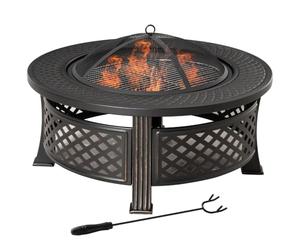 Outsunny Ciotola per il fuoco con cesto parascintille per il fuoco Tavolo da fuoco rotondo per il giardino, il campeggio e il barbecue Acciaio nero 81 x 81 x 50 cm