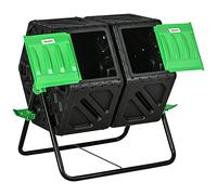 Outsunny Composter da giardino - vassoio compost per rifiuti - rotante a 360° - doppia camera 160 L - acciaio PP nero
