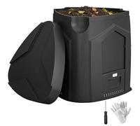 Outsunny Compostiera da Giardino 240L Triangolare Girevole con 66 Prese d'Aria e 3 Porte, Compostiera Domestica con Guanti e Cacciavite, per Compostaggio Rifiuti Organici, 78x75x78 cm, Nero