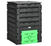 Outsunny Compostiera da giardino 450 L, contenitore per compost da giardino, 80 aperture di aerazione e 2 porte scorrevoli, 69 x 71 x 103 cm, nero Aosom Italy