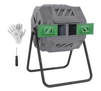 Outsunny Compostiera da Giardino Girevole a 2 Sezioni con 8 Prese d'Aria, Compostiera Domestica in Acciaio e PP, 160 L, per Compostaggio Rifiuti Organici, 71x65x96 cm, Grigio