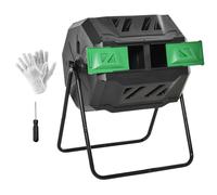 Outsunny Compostiera da Giardino Girevole a 2 Sezioni con 8 Prese d'Aria, Compostiera Domestica in Acciaio e PP, 160 L, per Compostaggio Rifiuti Organici, 71x65x96 cm, Nero, Verde