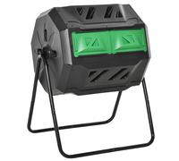 Outsunny Compostiera da Giardino Girevole a 2 Sezioni con 8 Prese d'Aria, Compostiera Domestica in Acciaio e PP, 160 L, per Compostaggio Rifiuti Organici, 71x65x96 cm, Nero, Verde