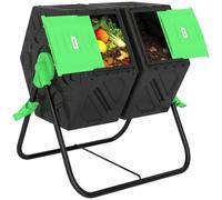 Outsunny Compostiera rotante 130L a doppia camera, Verde e Nero | Compostiera rotante, produttore di compost, aperture di ventilazione, gambe in acciaio