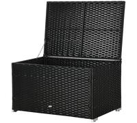 Outsunny Contenitore da Giardino Rattan e Acciaio con Coperchio 95x60x53cm Nero