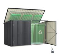 Outsunny Copribidone Spazzatura da Esterno con 2 Porte 233x105 cm Grigio | Per 3 Cassonetti da 240L, Contenitore per Bidoni Rifiuti, Serrature, Casetta per Bidoni in Acciaio